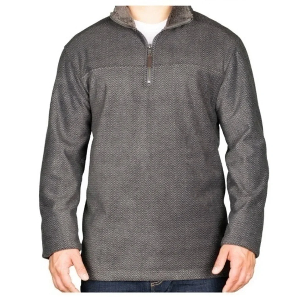 London Fog Pullover Long Sleeve Sherpa Lined Sweater Men Medium Gray